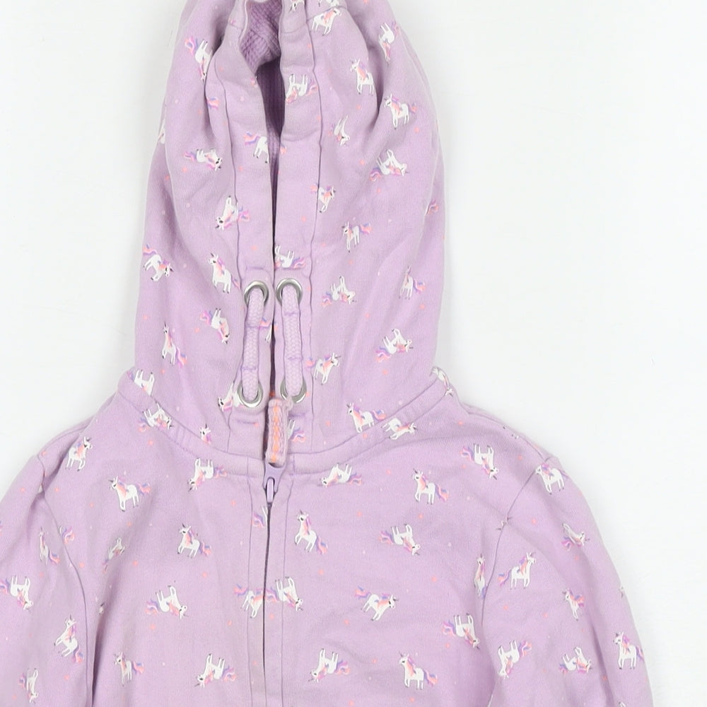 NEXT Girls Purple Geometric Cotton Full Zip Hoodie Size 5-6 Years Zip - Unicorns