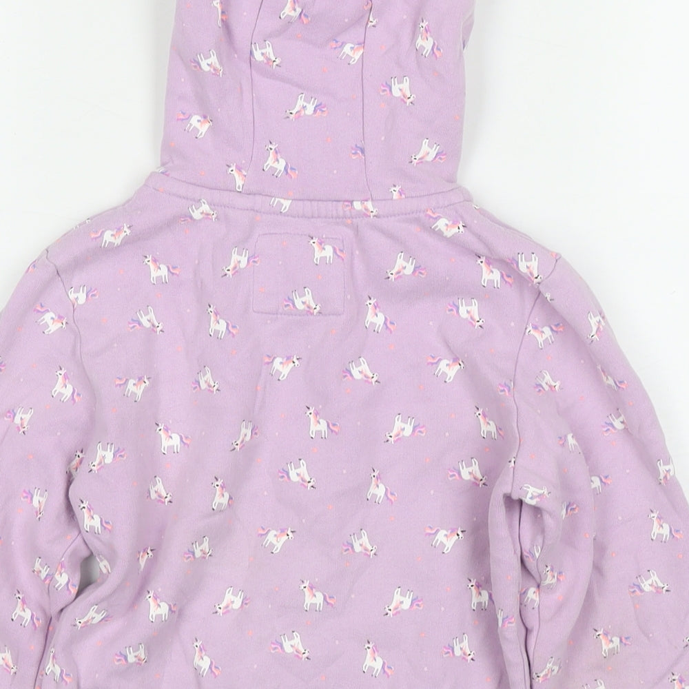 NEXT Girls Purple Geometric Cotton Full Zip Hoodie Size 5-6 Years Zip - Unicorns