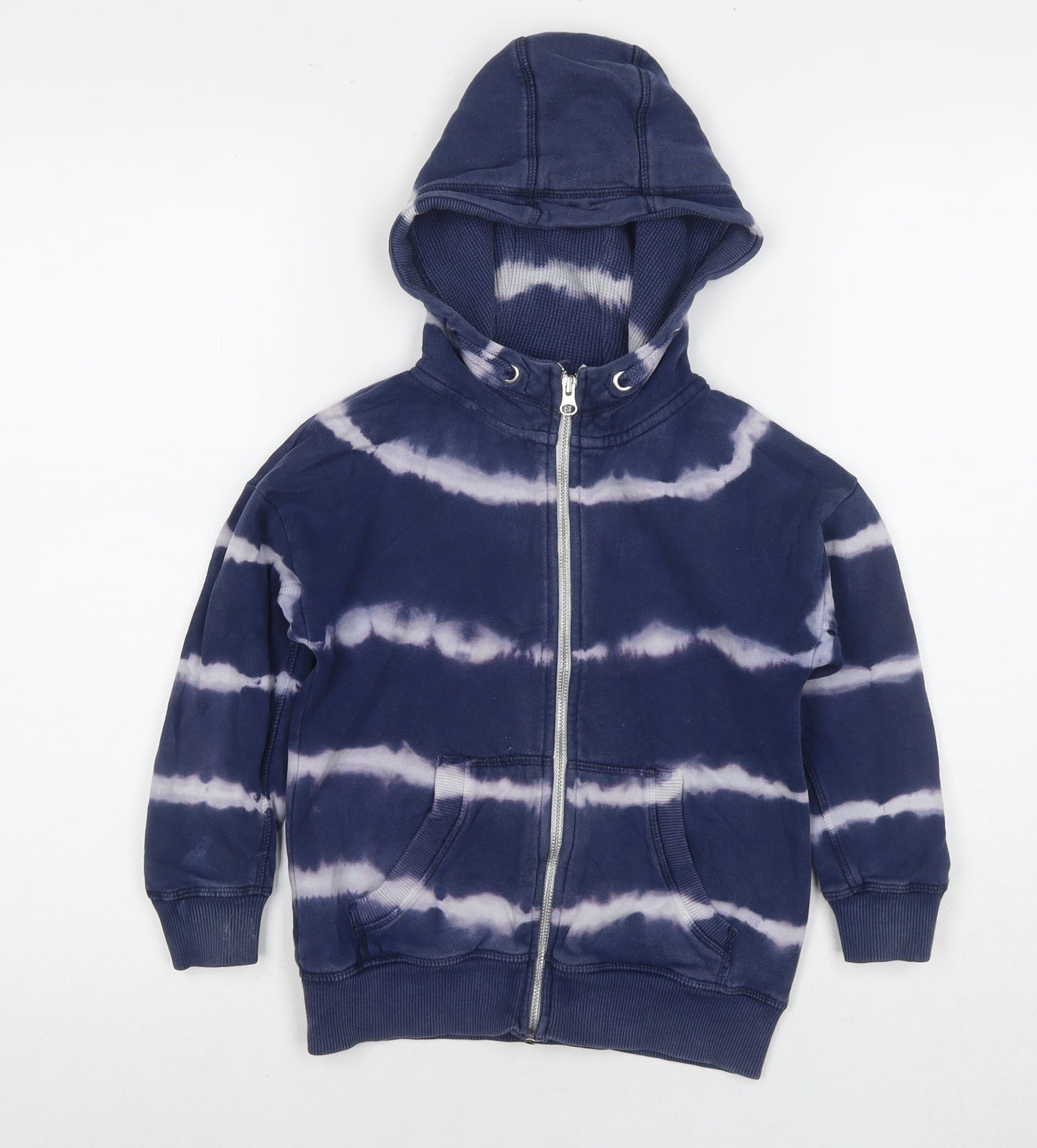 NEXT Girls Blue Striped Cotton Full Zip Hoodie Size 7 Years Zip