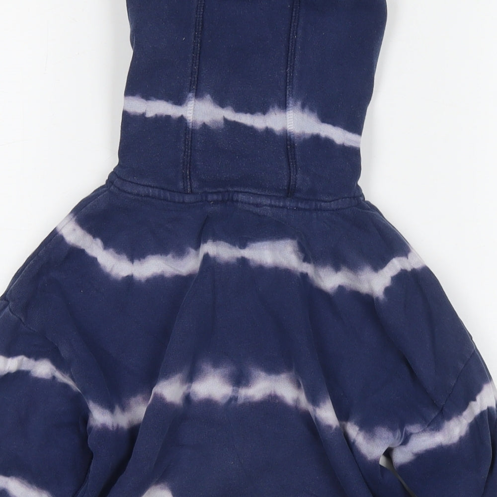 NEXT Girls Blue Striped Cotton Full Zip Hoodie Size 7 Years Zip