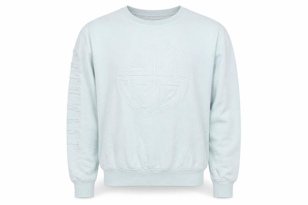 Front view of North West men’s blue cotton pullover sweatshirt, size XL, - logo