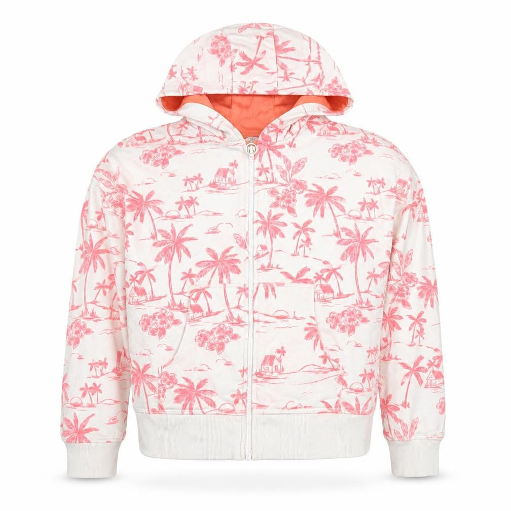 Marks and Spencer Girls White Floral Cotton Full Zip Hoodie Size 12-13 Years Zip