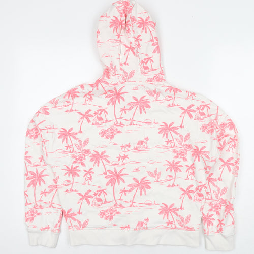 Marks and Spencer Girls White Floral Cotton Full Zip Hoodie Size 12-13 Years Zip