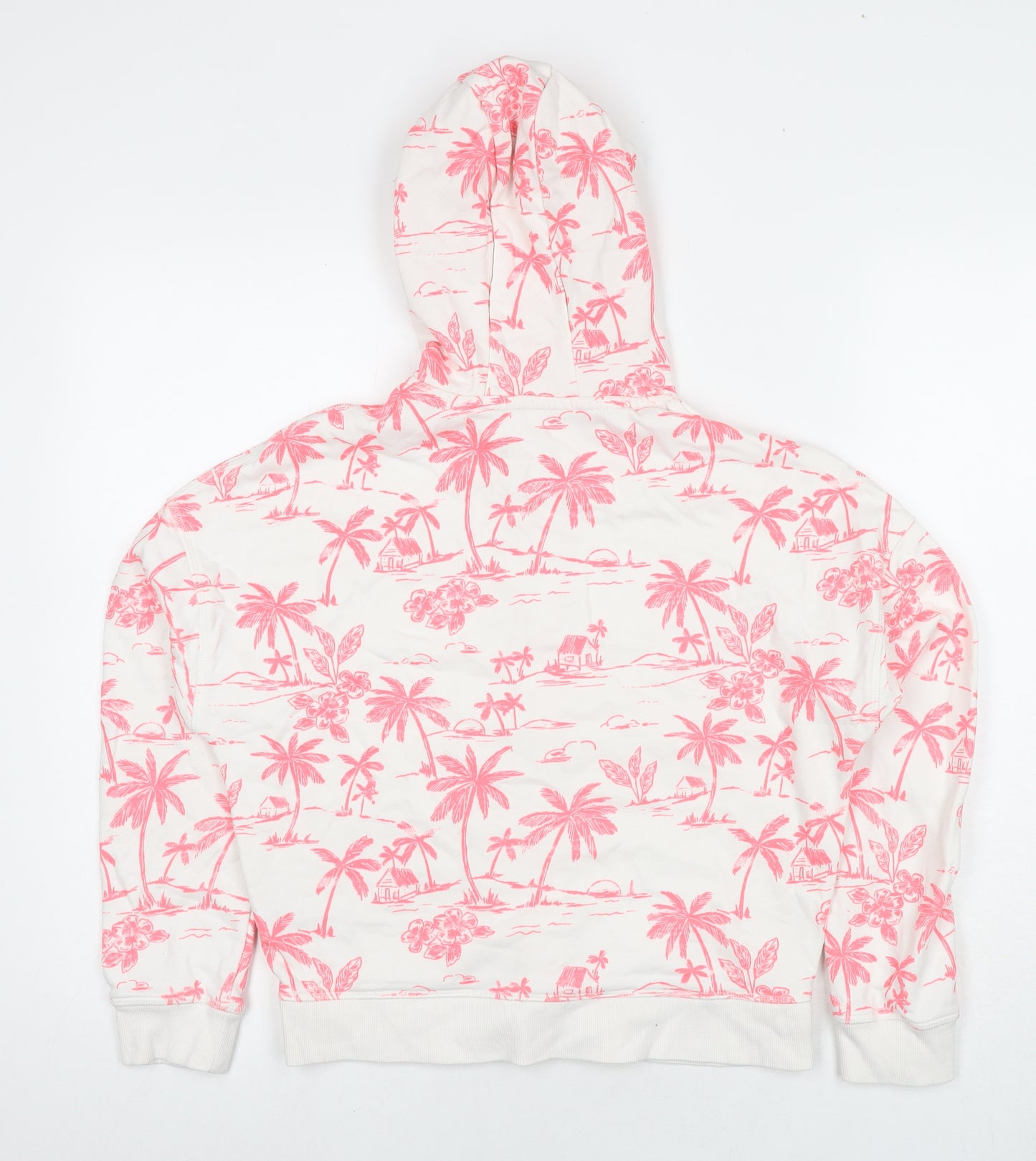 Marks and Spencer Girls White Floral Cotton Full Zip Hoodie Size 12-13 Years Zip