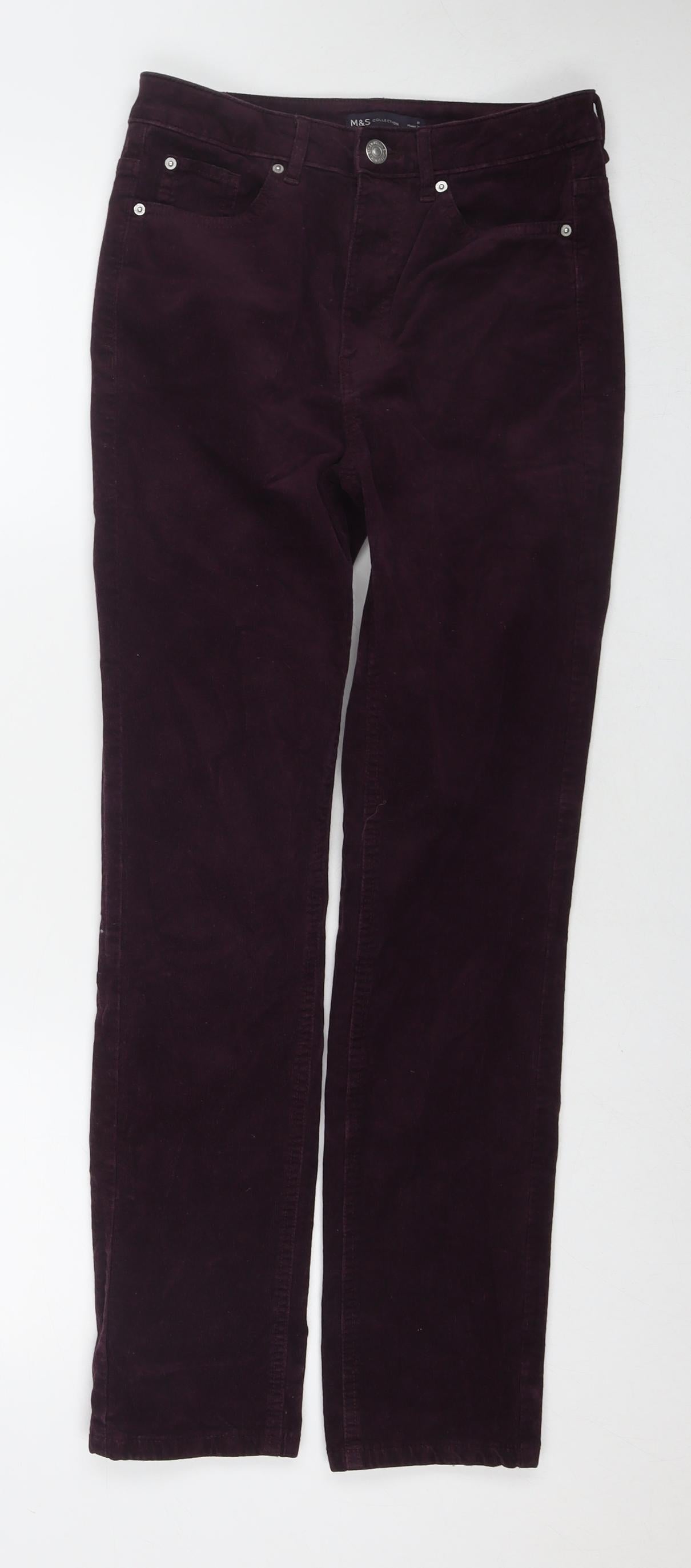 Marks and Spencer Womens Purple Cotton Trousers Size 8 L28 in Regular Zip