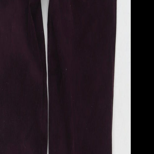 Marks and Spencer Womens Purple Cotton Trousers Size 8 L28 in Regular Zip