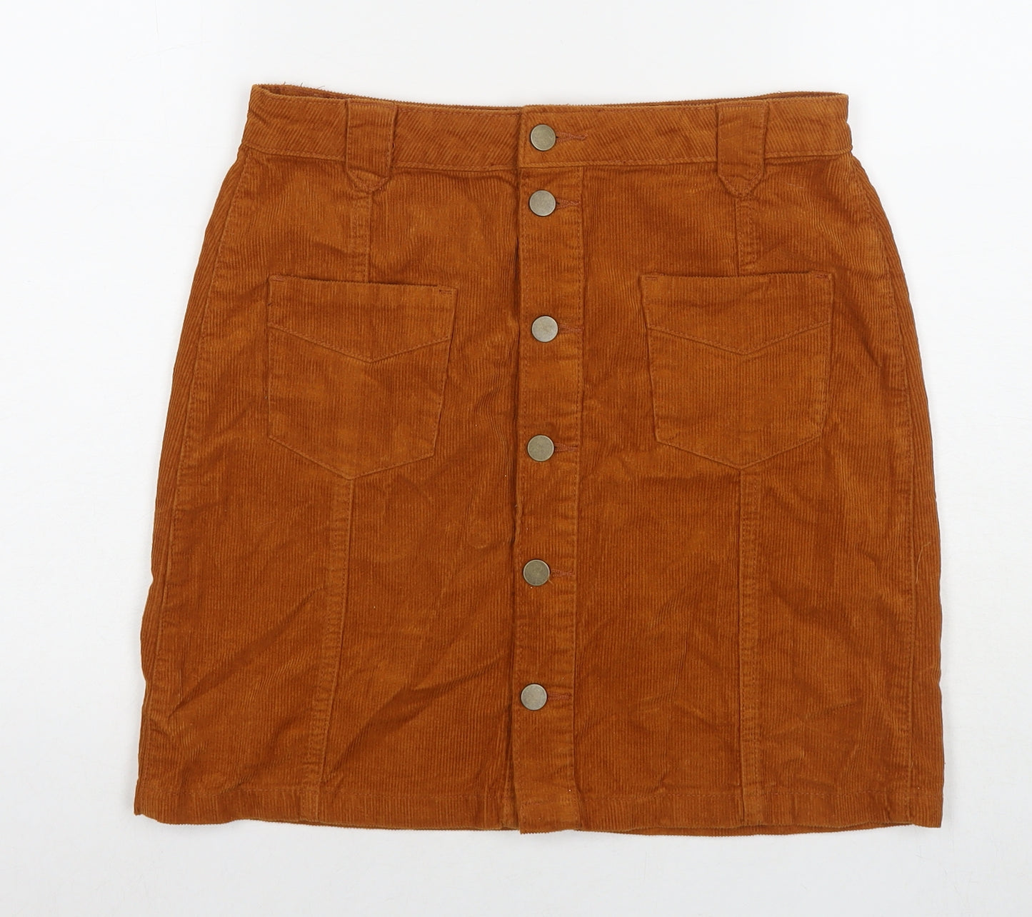 TU Womens Brown Cotton A-Line Skirt Size 8 Button