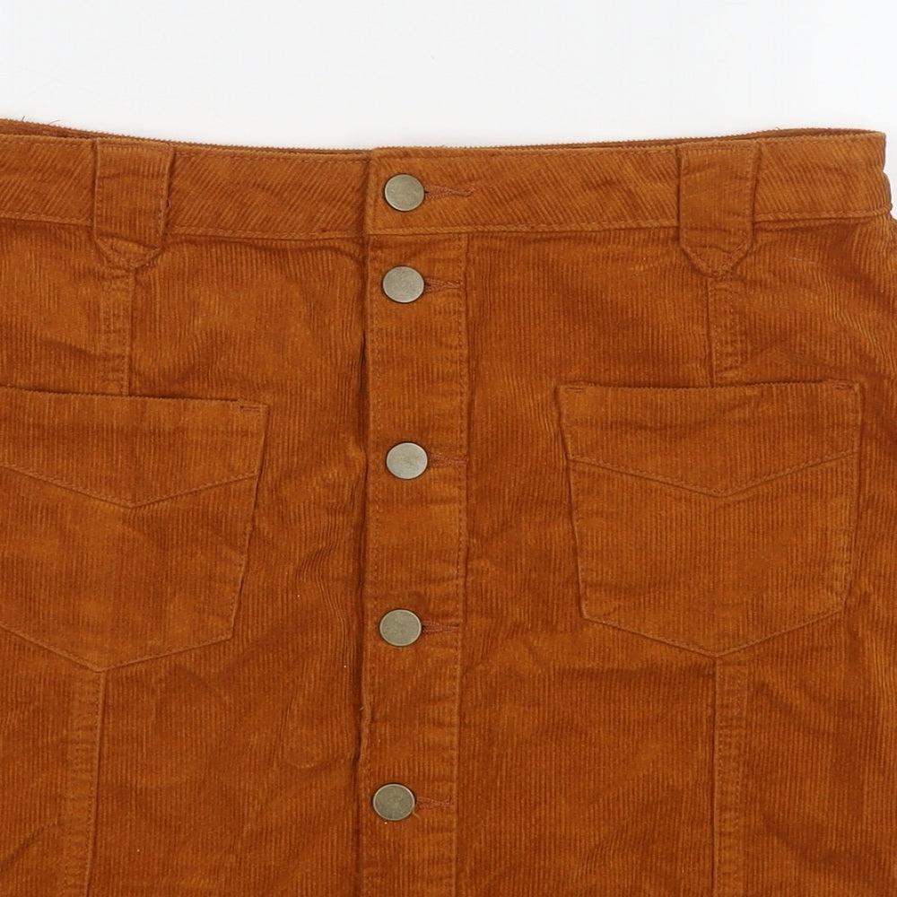 TU Womens Brown Cotton A-Line Skirt Size 8 Button