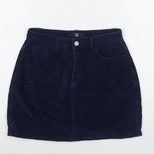 Missguided Womens Blue Cotton A-Line Skirt Size 10 Zip