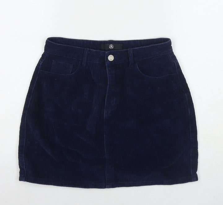 Missguided Womens Blue Cotton A-Line Skirt Size 10 Zip
