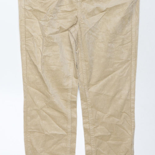 Marks and Spencer Womens Beige Cotton Blend Trousers Size 12 L27 in Regular Zip