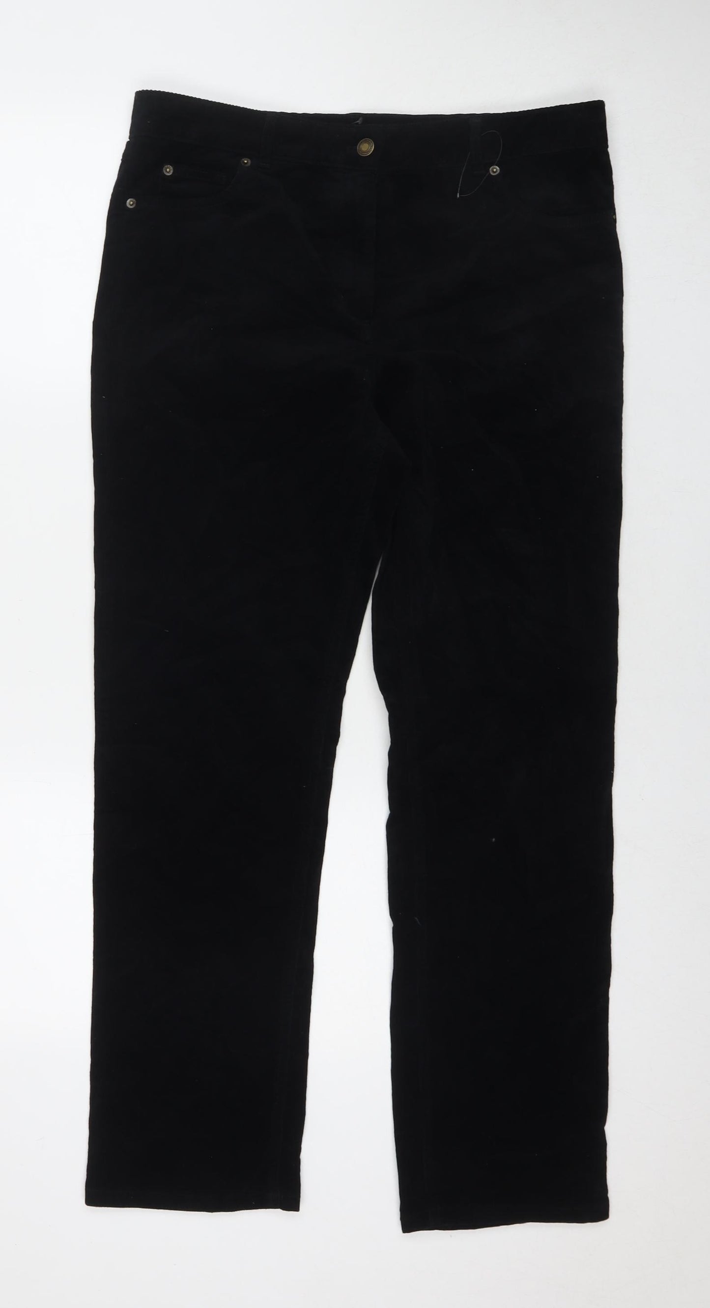 Marks and Spencer Womens Black Cotton Trousers Size 14 L29 in Regular Zip