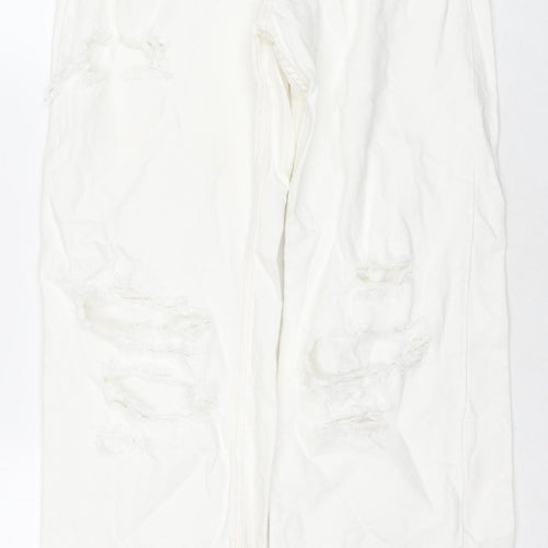 Bershka Womens White Cotton Wide-Leg Jeans Size 6 L31 in Regular Zip