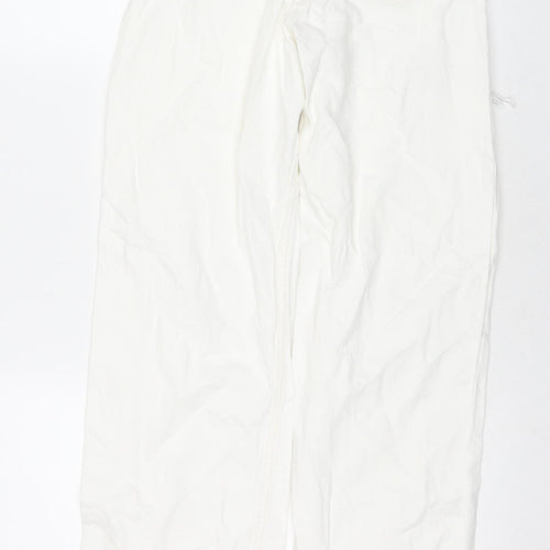 Bershka Womens White Cotton Wide-Leg Jeans Size 6 L31 in Regular Zip
