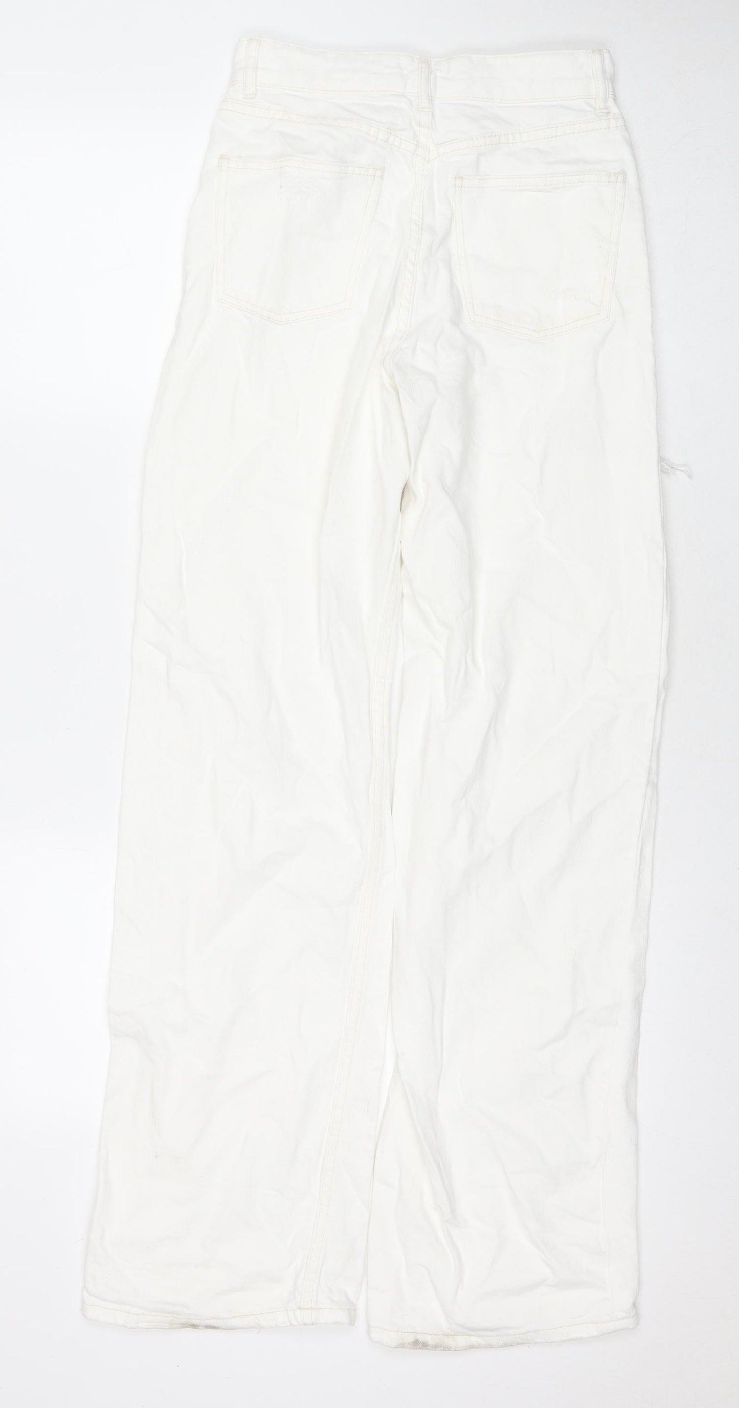 Bershka Womens White Cotton Wide-Leg Jeans Size 6 L31 in Regular Zip