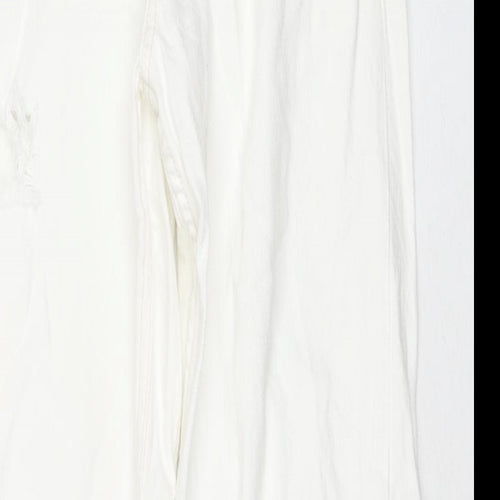 Bershka Womens White Cotton Wide-Leg Jeans Size 6 L31 in Regular Zip
