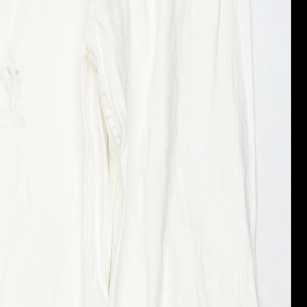 Bershka Womens White Cotton Wide-Leg Jeans Size 6 L31 in Regular Zip