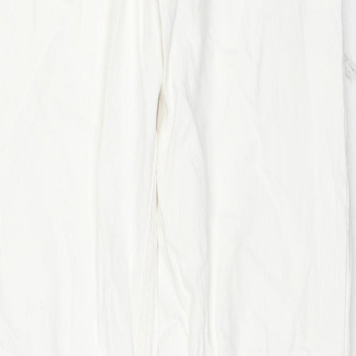 Bershka Womens White Cotton Wide-Leg Jeans Size 6 L31 in Regular Zip