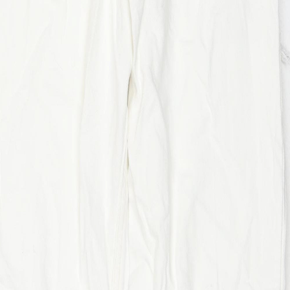 Bershka Womens White Cotton Wide-Leg Jeans Size 6 L31 in Regular Zip