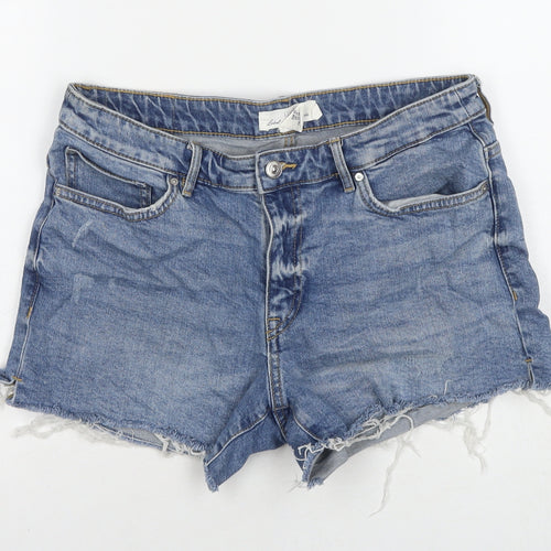 H&M Womens Blue Cotton Cut-Off Shorts Size 12 L3 in Regular Zip