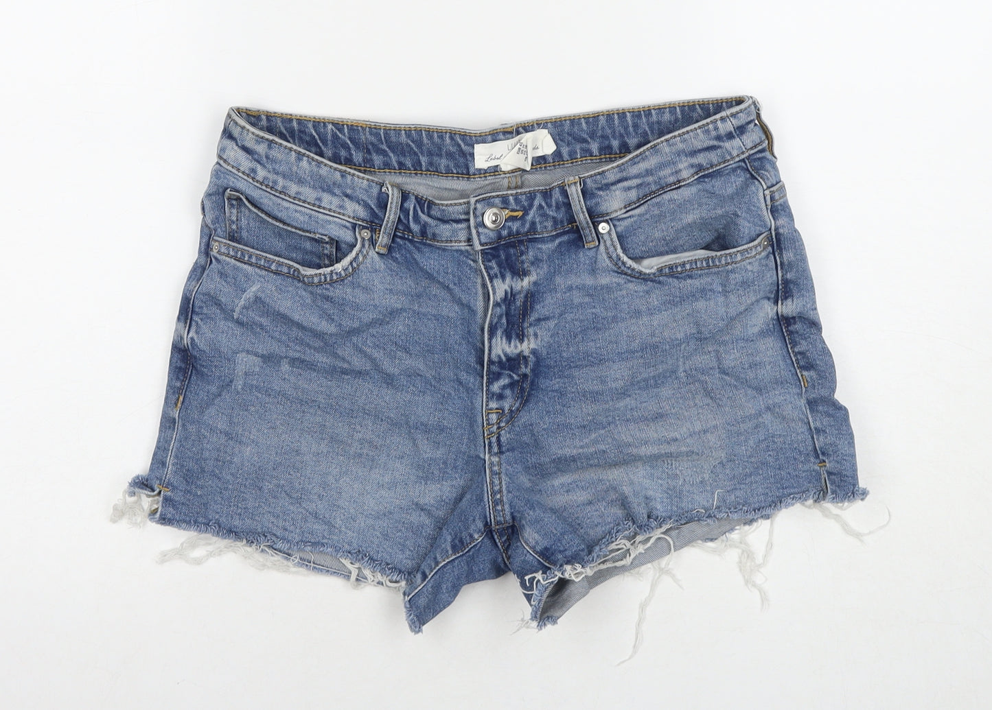 H&M Womens Blue Cotton Cut-Off Shorts Size 12 L3 in Regular Zip