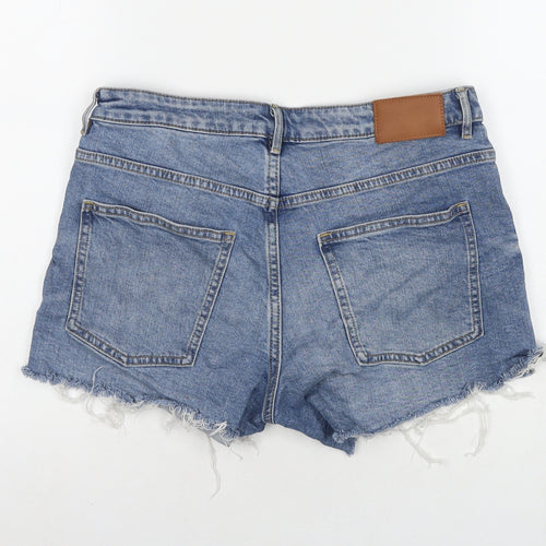 H&M Womens Blue Cotton Cut-Off Shorts Size 12 L3 in Regular Zip