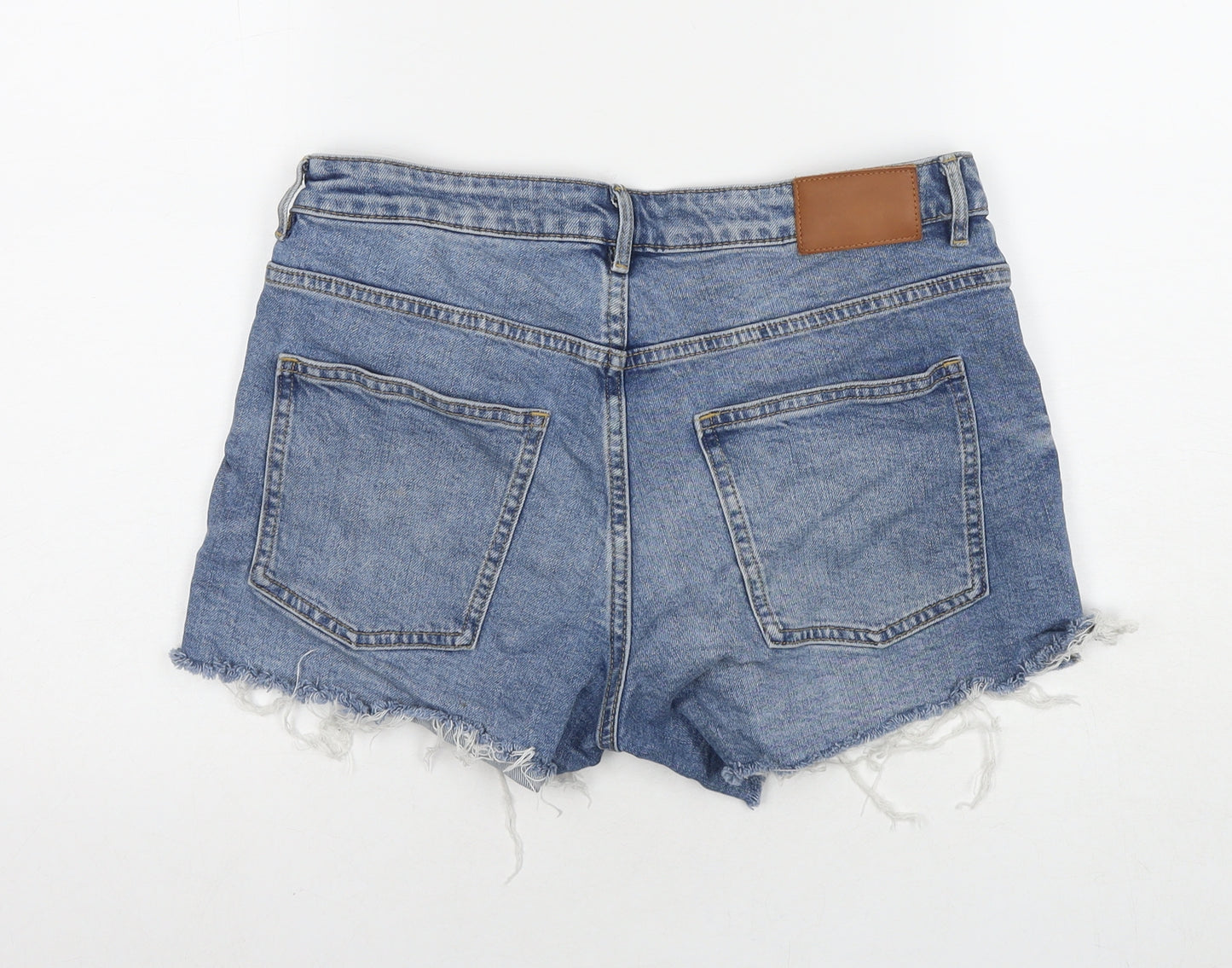 H&M Womens Blue Cotton Cut-Off Shorts Size 12 L3 in Regular Zip