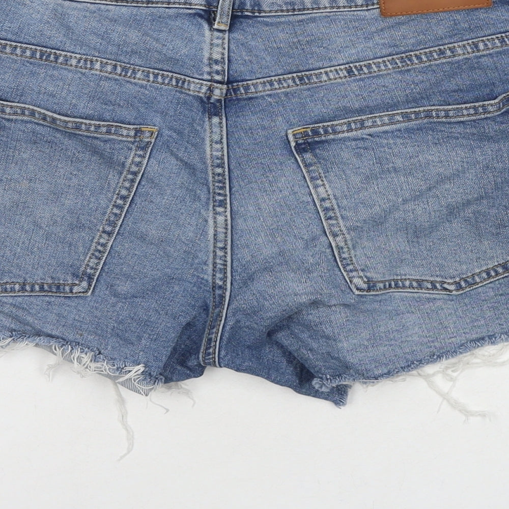 H&M Womens Blue Cotton Cut-Off Shorts Size 12 L3 in Regular Zip