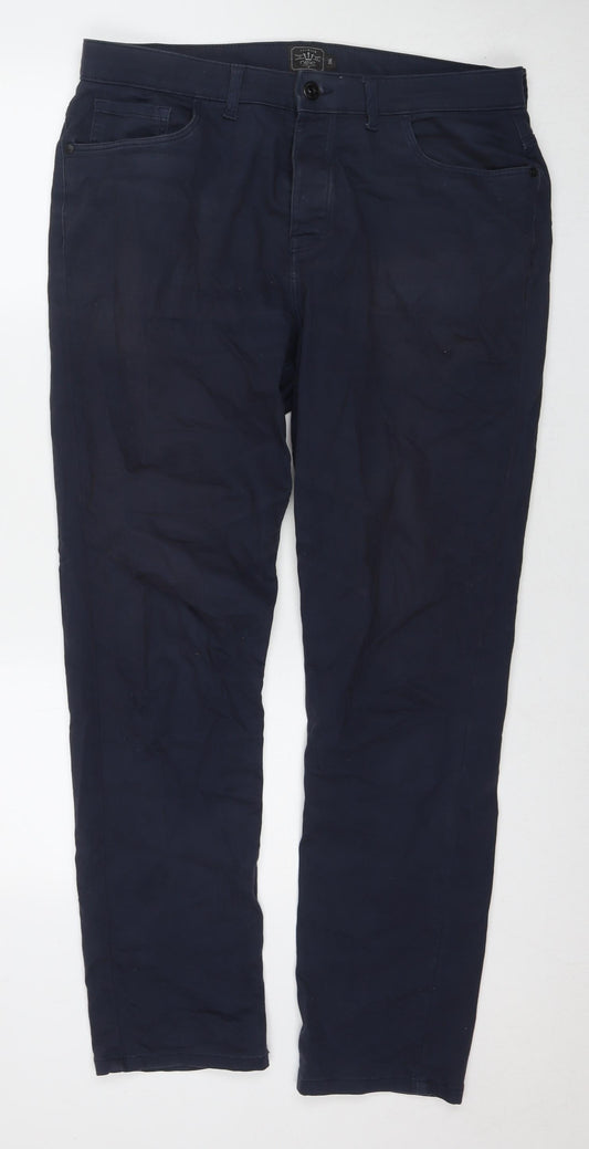 NEXT Mens Blue Cotton Trousers Size 34 in L33 in Regular Zip