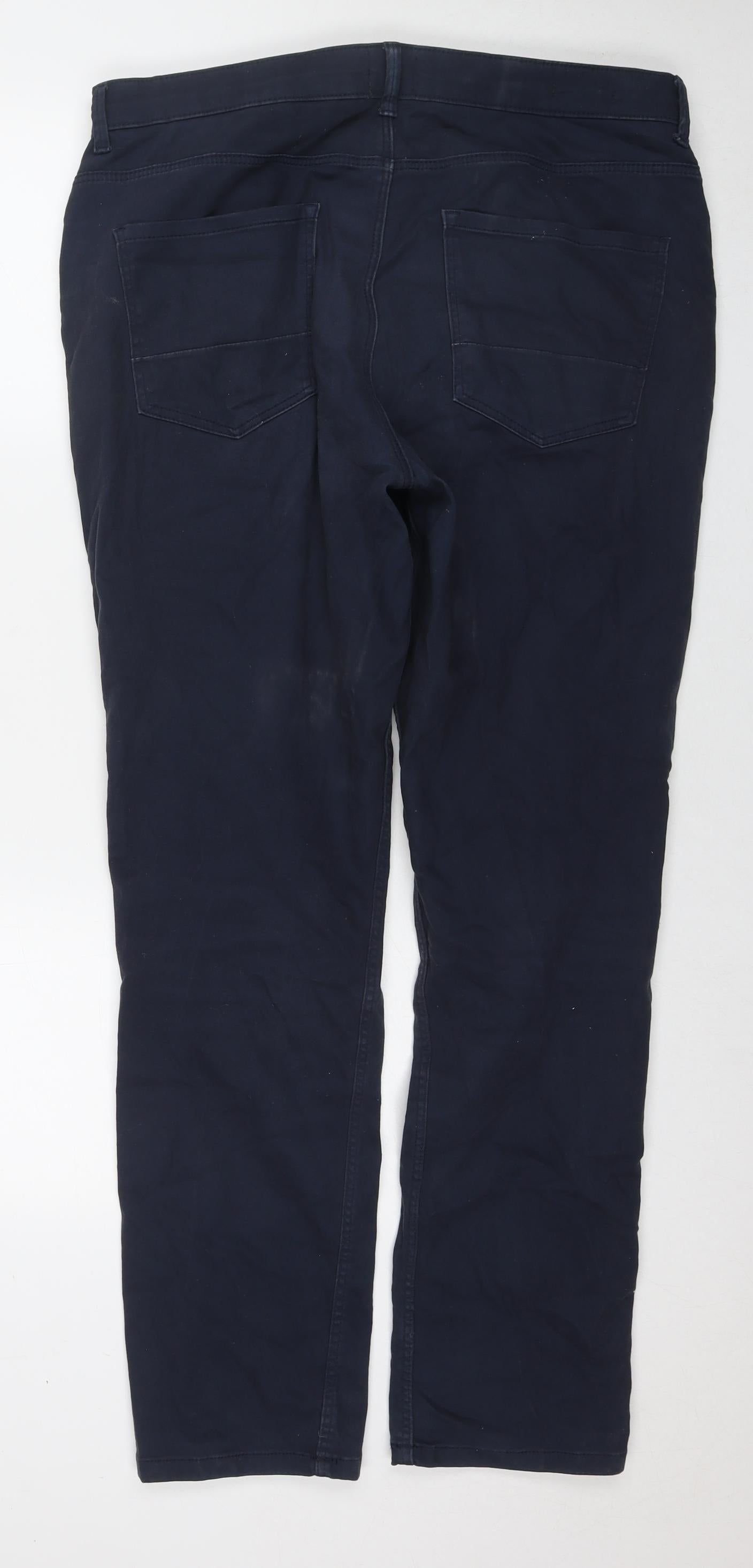 NEXT Mens Blue Cotton Trousers Size 34 in L33 in Regular Zip