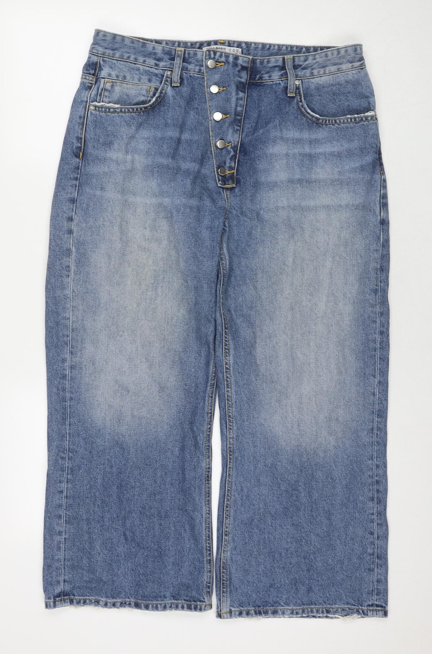 Zara Womens Black Cotton Wide-Leg Jeans Size 16 L25 in Regular Zip
