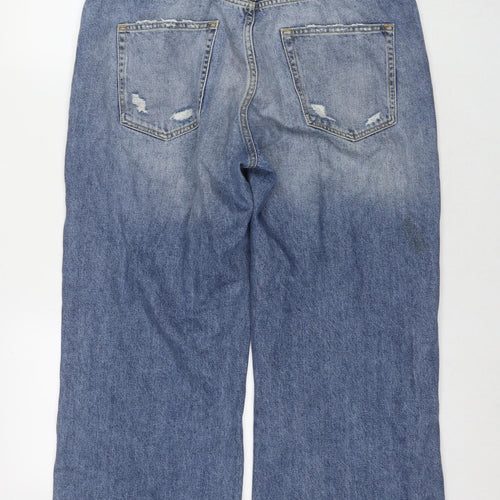 Zara Womens Black Cotton Wide-Leg Jeans Size 16 L25 in Regular Zip