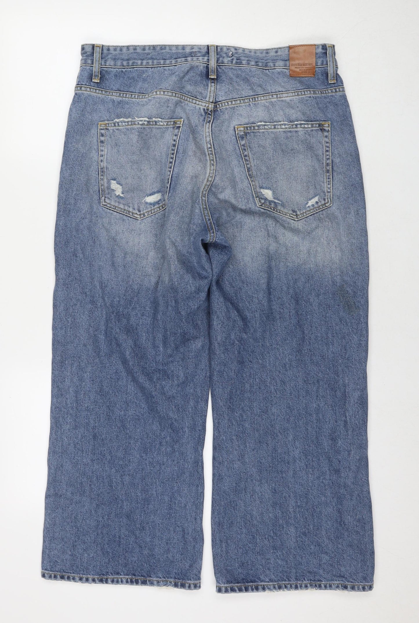 Zara Womens Black Cotton Wide-Leg Jeans Size 16 L25 in Regular Zip
