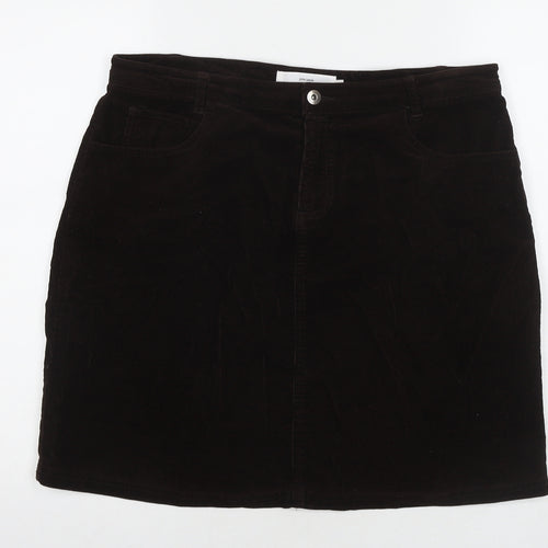 John Lewis Womens Brown Cotton A-Line Skirt Size 14 Zip
