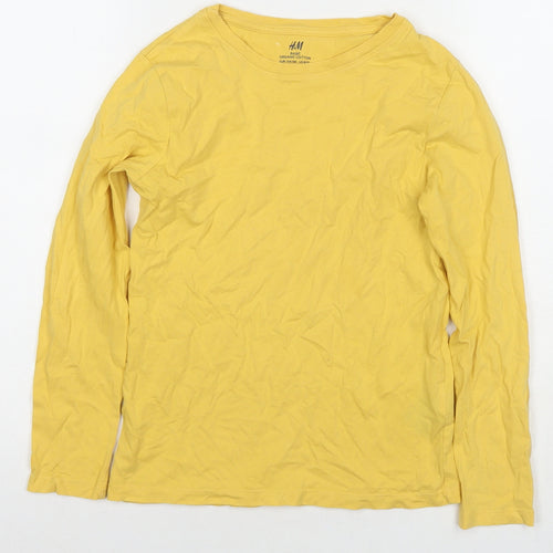 H&M Boys Yellow Cotton Basic T-Shirt Size 8-9 Years Round Neck Pullover - Age 8-10 Years