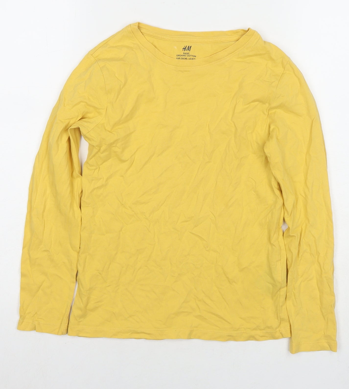 H&M Boys Yellow Cotton Basic T-Shirt Size 8-9 Years Round Neck Pullover - Age 8-10 Years