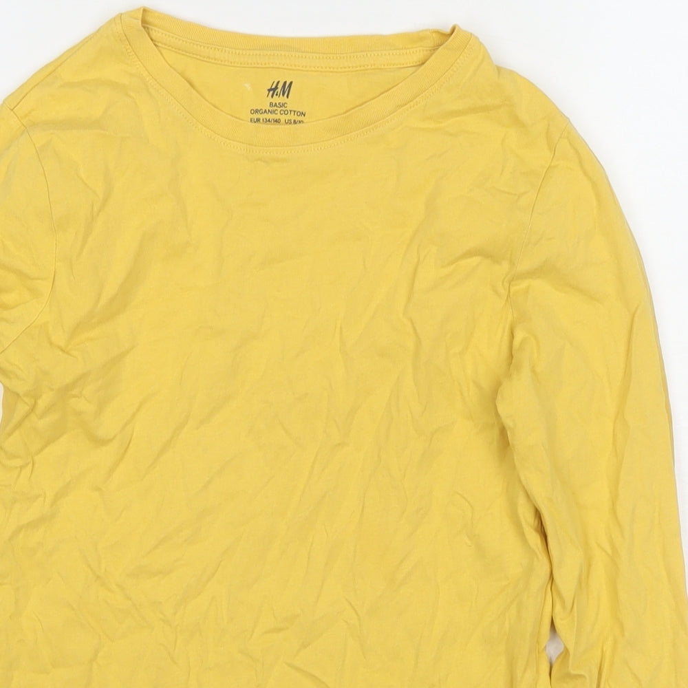 H&M Boys Yellow Cotton Basic T-Shirt Size 8-9 Years Round Neck Pullover - Age 8-10 Years