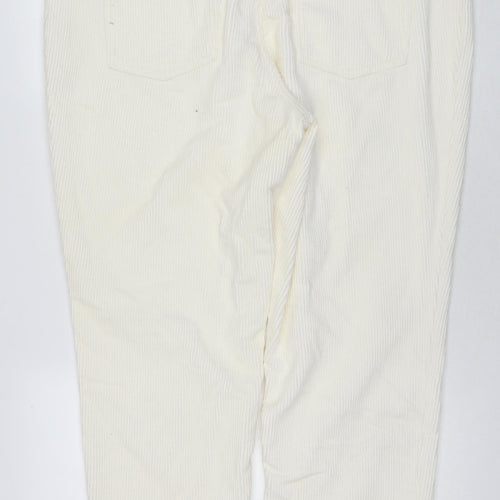 H&M Womens White Cotton Trousers Size 22 L27 in Regular Zip