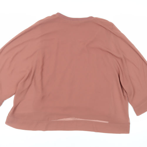 Zara Womens Brown Polyester Basic Blouse Size L V-Neck - Oversized