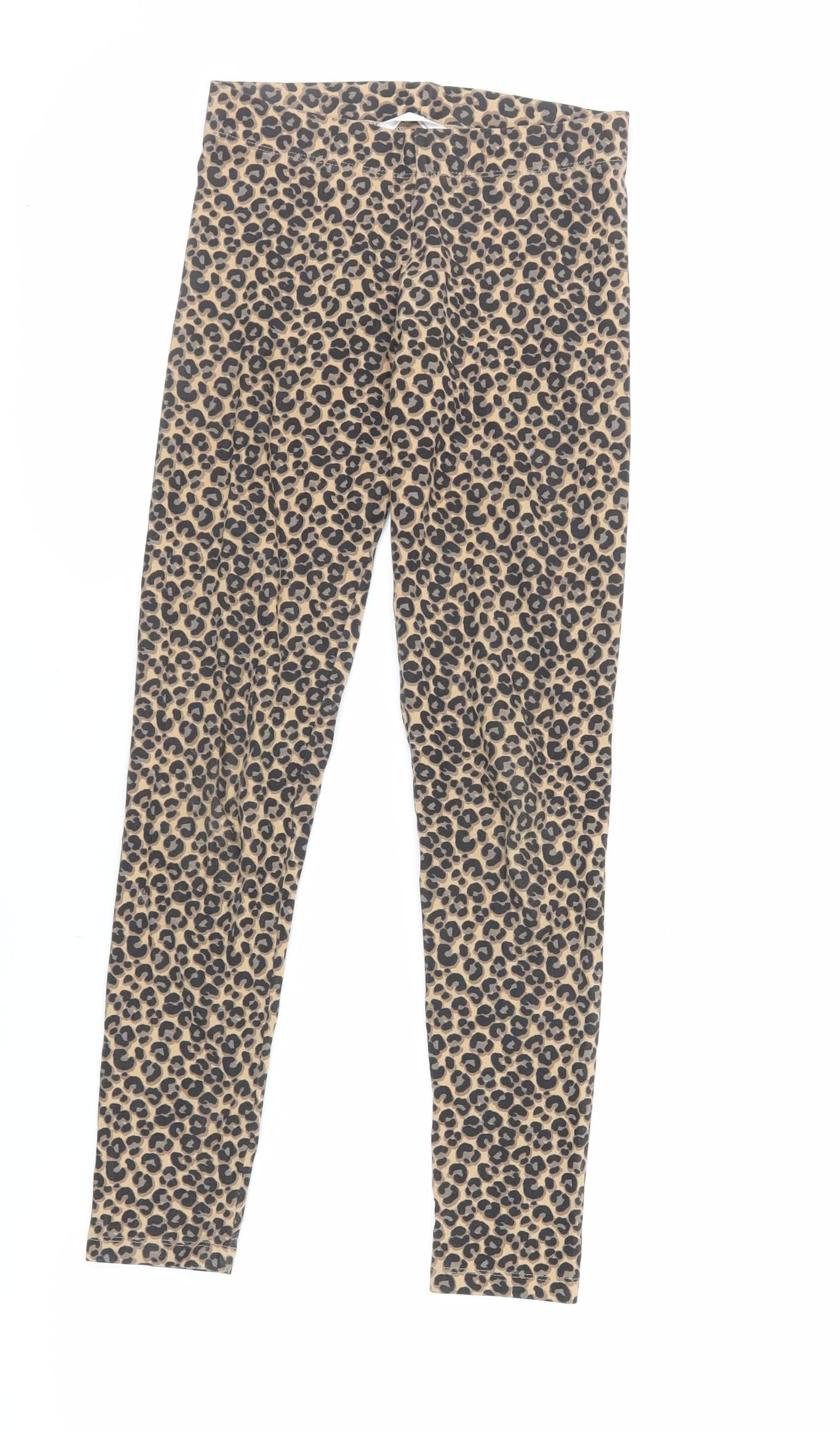 Marks and Spencer Girls Brown Animal Print Cotton Jogger Trousers Size 11-12 Years Regular - Leggings