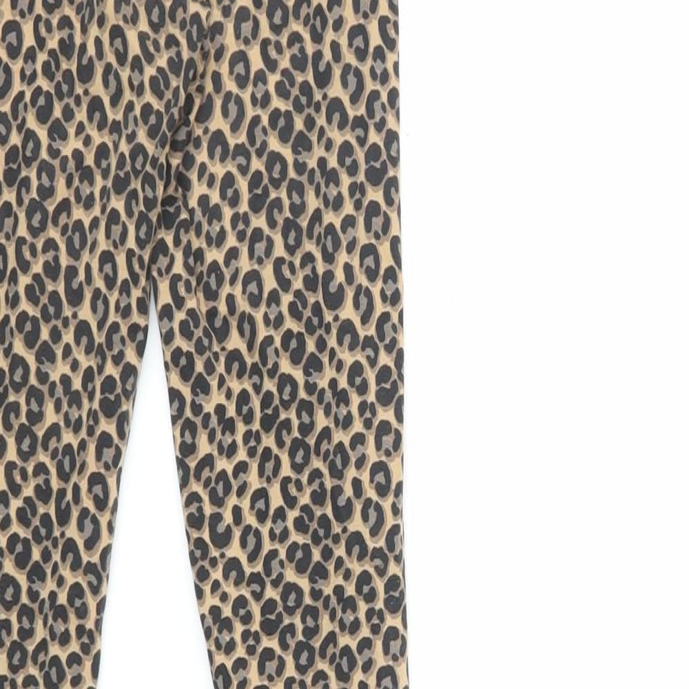 Marks and Spencer Girls Brown Animal Print Cotton Jogger Trousers Size 11-12 Years Regular - Leggings