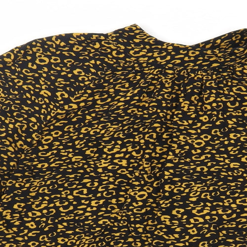 Marks and Spencer Womens Black Animal Print Viscose Basic Blouse Size 10 Mock Neck