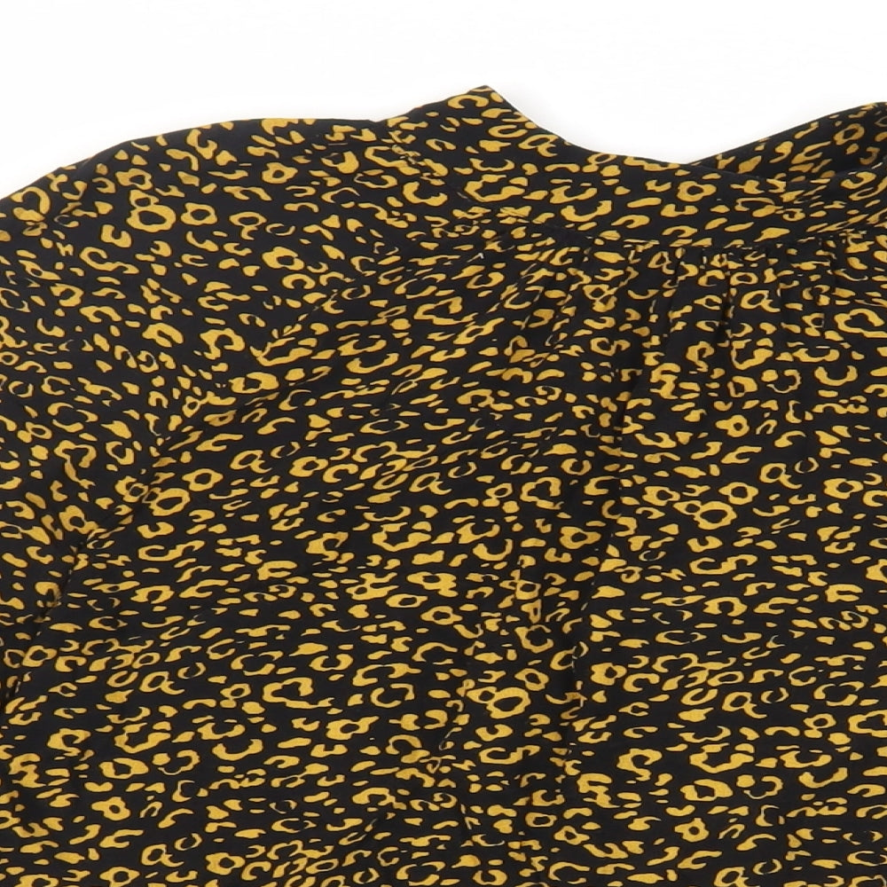Marks and Spencer Womens Black Animal Print Viscose Basic Blouse Size 10 Mock Neck