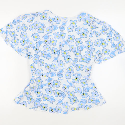 Marks and Spencer Womens White Floral Viscose Basic Blouse Size 10 V-Neck