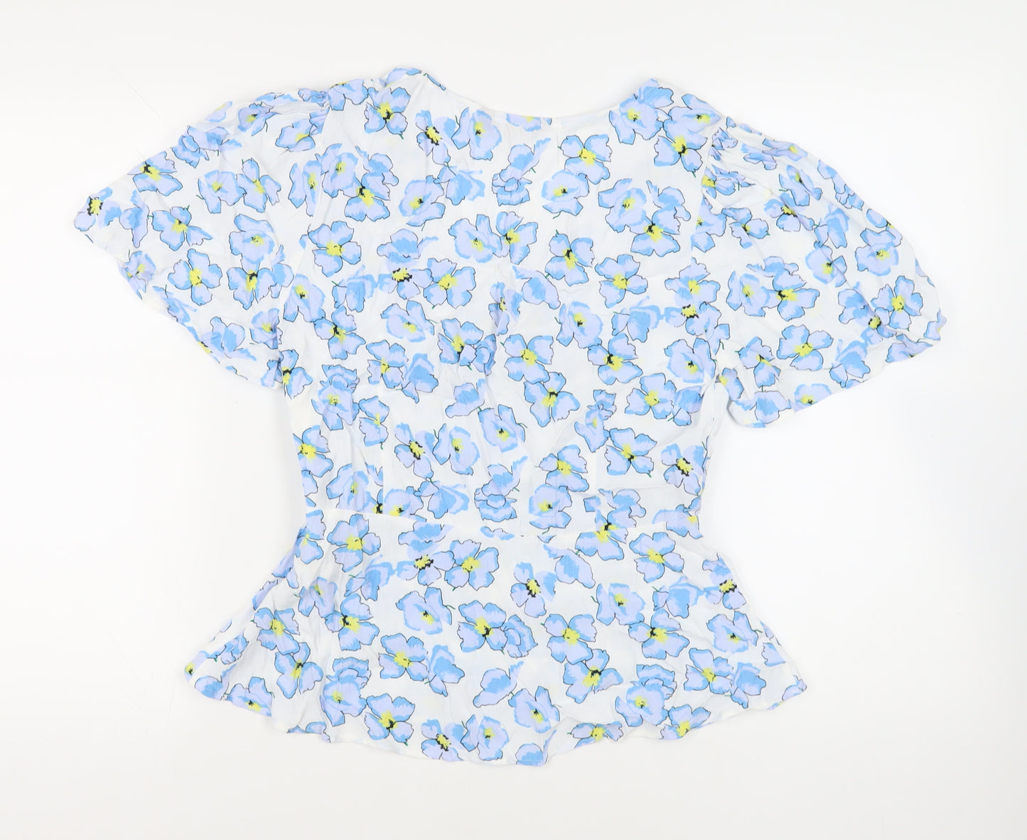 Marks and Spencer Womens White Floral Viscose Basic Blouse Size 10 V-Neck