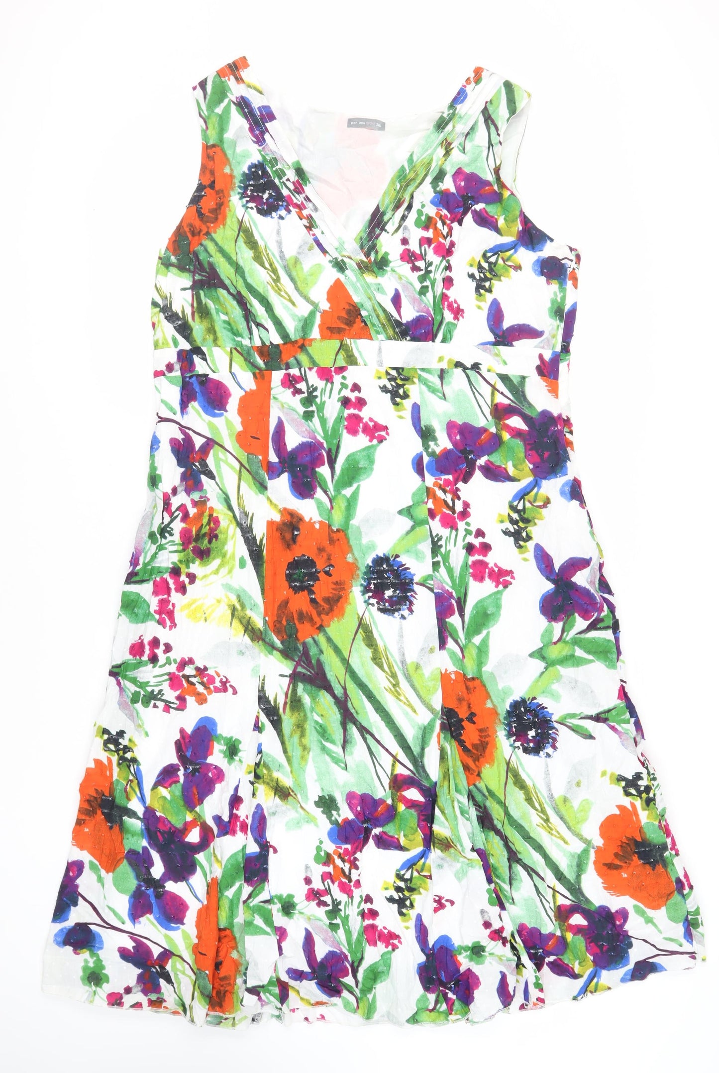 Per Una Womens Multicoloured Floral Cotton Fit & Flare Size 20 V-Neck Zip