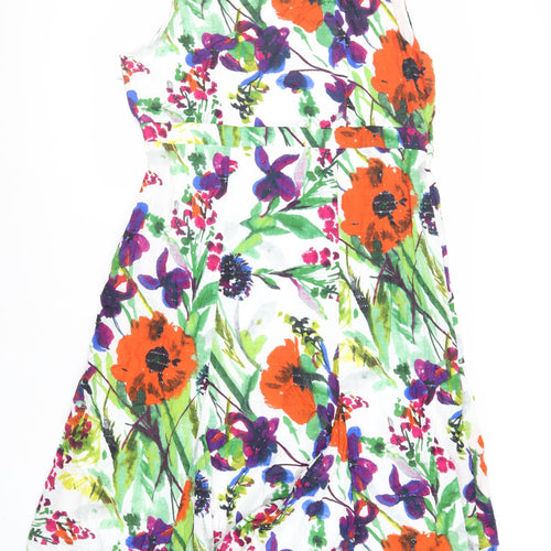 Per Una Womens Multicoloured Floral Cotton Fit & Flare Size 20 V-Neck Zip