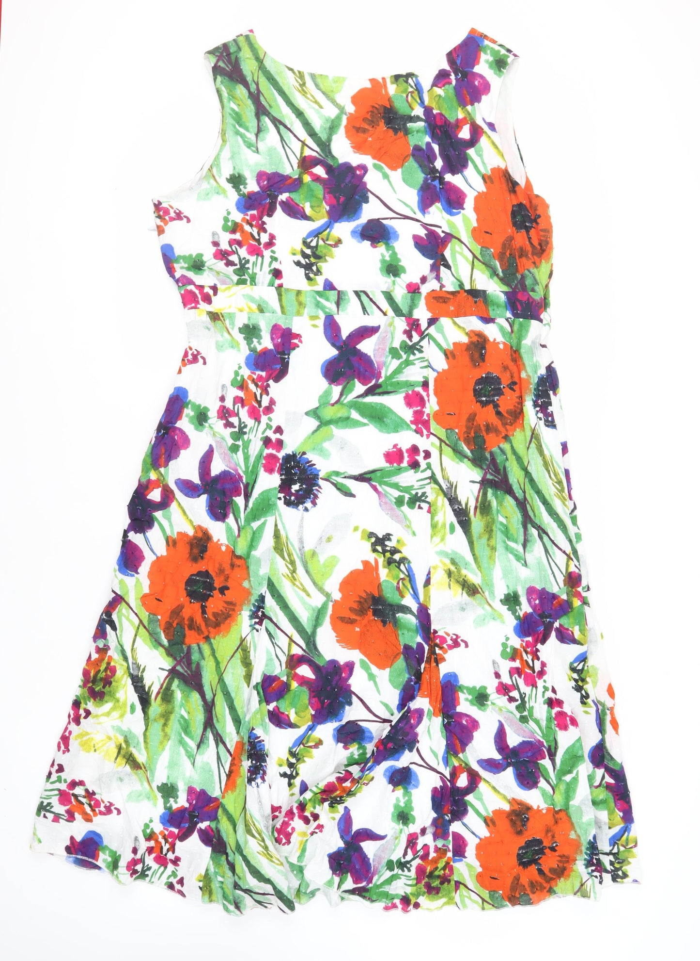 Per Una Womens Multicoloured Floral Cotton Fit & Flare Size 20 V-Neck Zip