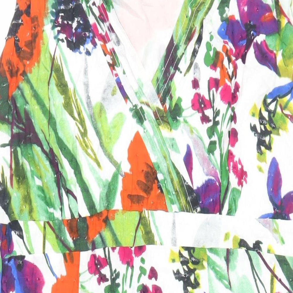 Per Una Womens Multicoloured Floral Cotton Fit & Flare Size 20 V-Neck Zip