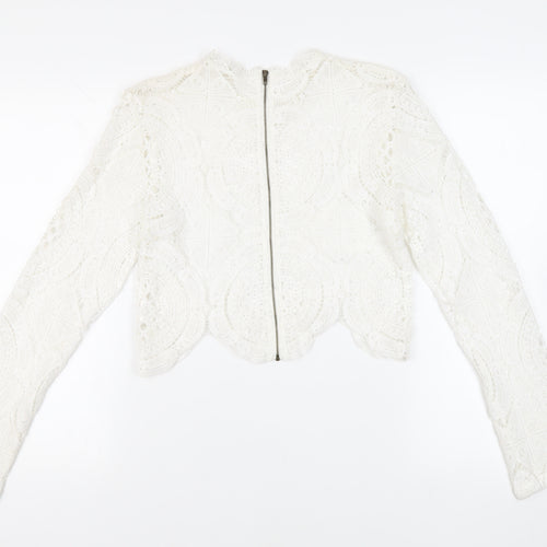 Glamorous Womens White Cotton Cropped Blouse Size 10 Mock Neck
